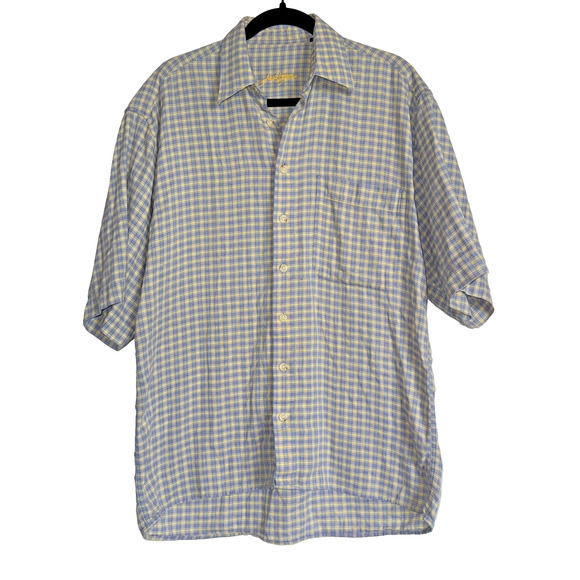 Men's Jack Lipson Gold‎ Plaid Cotton Button Down Shirt M Blue Yellow Casual - Picture 2 of 15